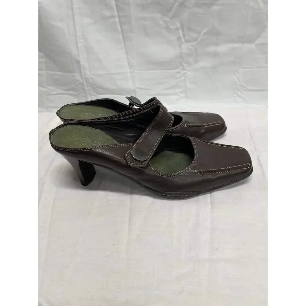 Aerosoles Women's Brown Leather Mules Sugar Snap Shoes Size 7.5 Block Heel